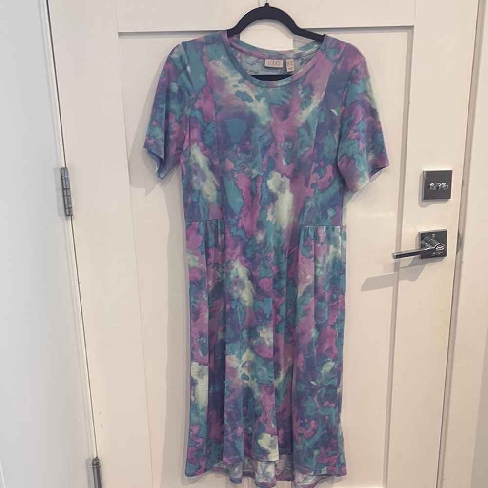 LOGO by Lori Goldstein Purple and Blue Midi Dress